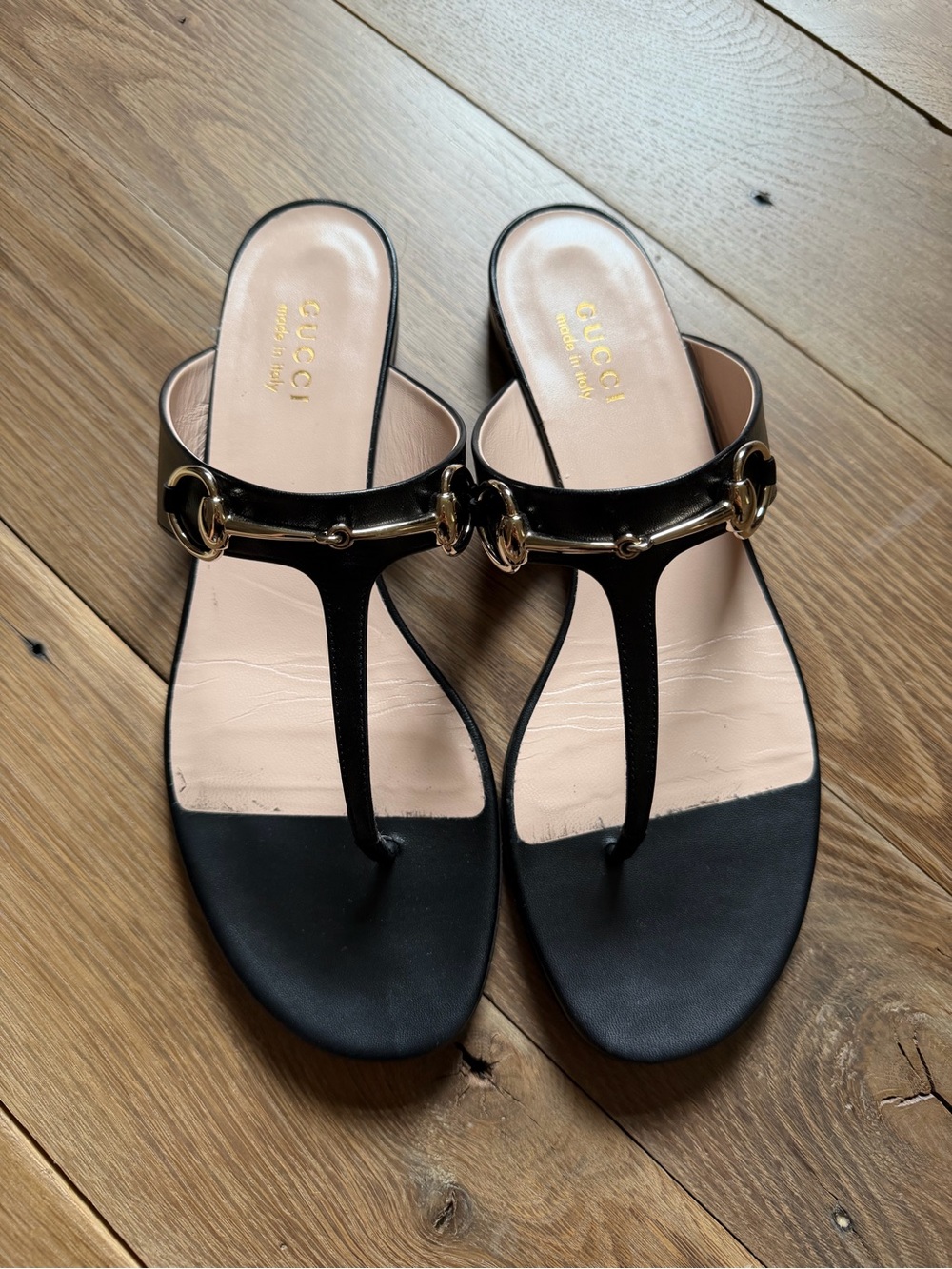 Gucci Black Horsebit Thong Sandals